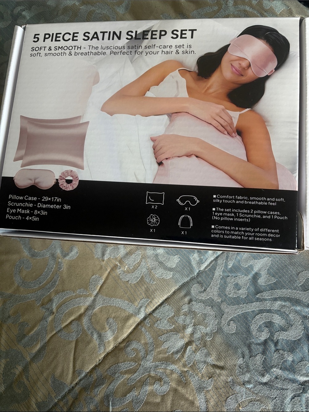 Satin 5-Piece Sleep Set with Eye Mask and Scrunchie -